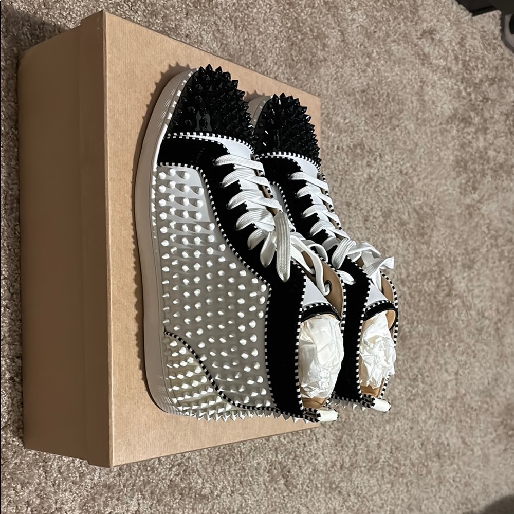 Christian Louboutin Black and White Sneakers with Silver Studs